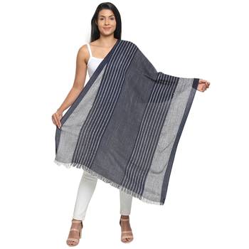 Black & White Viscose Rayon Woven Design Striped Stole 4