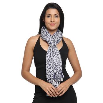 Anekaant Grey & Navy Cotton Floral Geometric Printed Stole 1