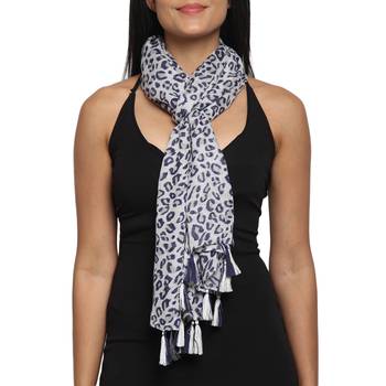 Anekaant Grey & Navy Cotton Floral Geometric Printed Stole 2