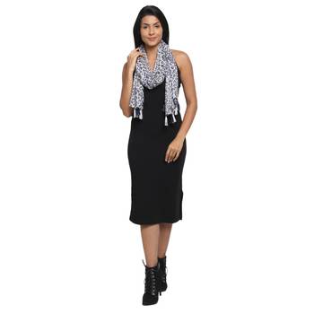 Anekaant Grey & Navy Cotton Floral Geometric Printed Stole 3