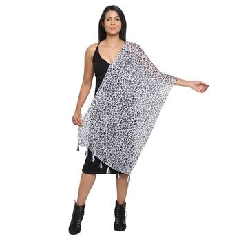 Anekaant Grey & Navy Cotton Floral Geometric Printed Stole 4