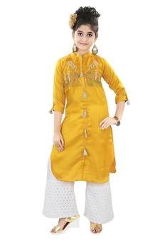Gold Slik Embroidered Pallazzo Suit Top And Bottom