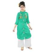 Sea Green Slik Embroidered Pallazzo Suit Top And Bottom