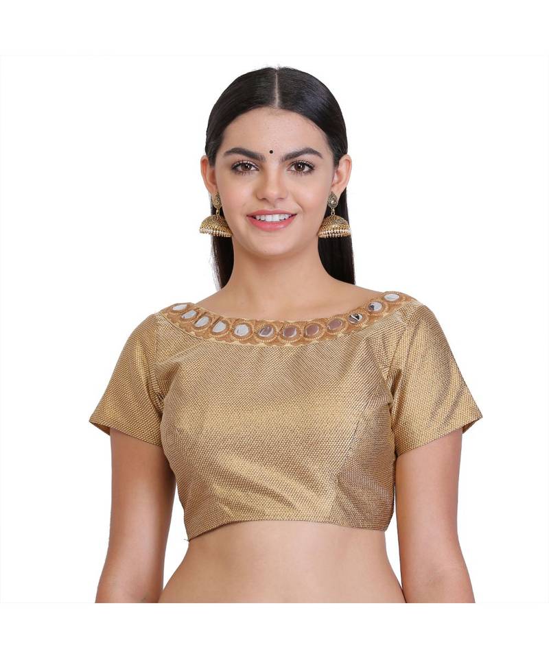 Beige Embroidered Silk Blend Readymade Blouse KAANCHIE NANGGIA