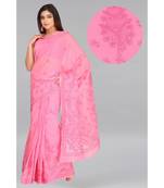 Ada Hand Embroidered Pink Cotton Lucknow Chikankari Saree With Blouse