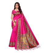 Pink printed art silk saree with blouse