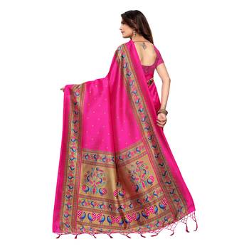 Pink printed art silk saree with blouse 4