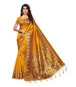 Yellow printed art silk saree with blouse