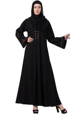 MRC Mrc-9052 A-Line Abaya Front Box Button Black 2