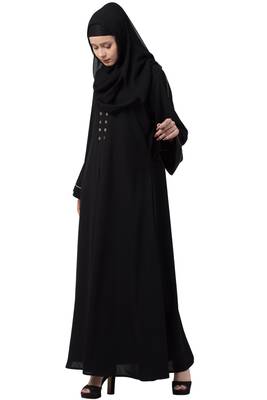 MRC Mrc-9052 A-Line Abaya Front Box Button Black 3