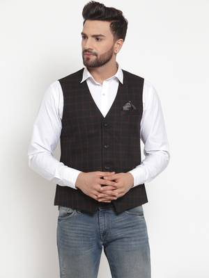 Black Woven Pure Woollen Nehru Jacket 1
