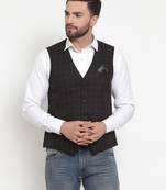 Black Woven Pure Woollen Nehru Jacket