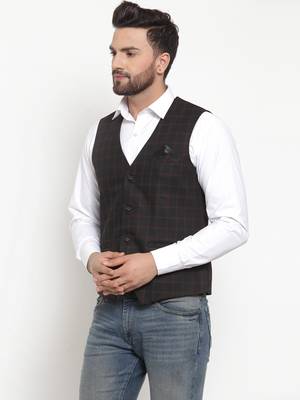 Black Woven Pure Woollen Nehru Jacket 2