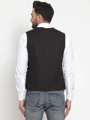 Black Woven Pure Woollen Nehru Jacket 3