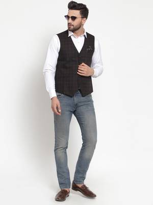 Black Woven Pure Woollen Nehru Jacket 4