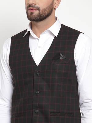 Black Woven Pure Woollen Nehru Jacket 5
