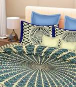 RIDAN  Mor Pankh Print Pure Cotton Double  Blue Bedsheet