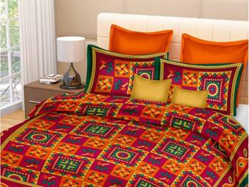 Ridan  Katha Print Pure Cotton Double multicolour Bedsheet 1