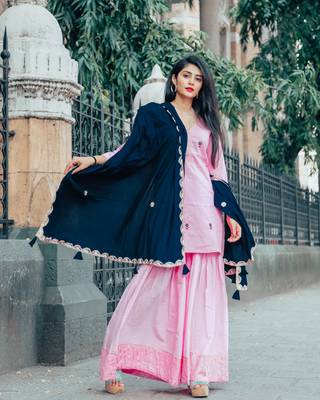 Ultra Rose Pink Handwork Skirt Set 1