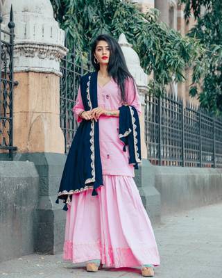 Ultra Rose Pink Handwork Skirt Set 2