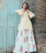 Cream Hand Embroidered Kurta Set With This Beautiful Potli