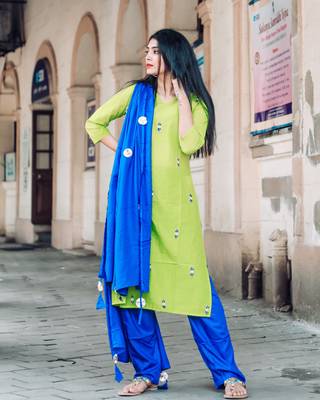 Lime Green And Blue Hand Work Suit 2