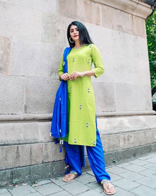 Lime Green And Blue Hand Work Suit 3