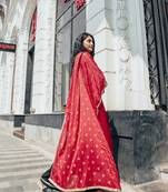 Midnight Black Suit Set With Beautiful Red Dupatta