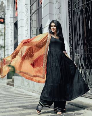 Royal Jet Black Suit Set With Multi Bandhej Dupatta 1