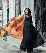 Royal Jet Black Suit Set With Multi Bandhej Dupatta