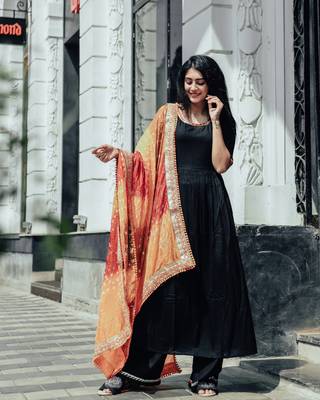 Royal Jet Black Suit Set With Multi Bandhej Dupatta 3