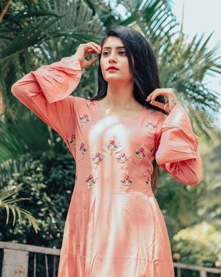 Salmon Peach Hand Work Gown Dress 2