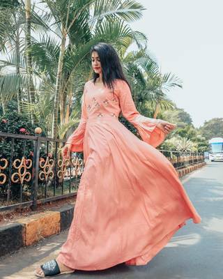 Salmon Peach Hand Work Gown Dress 3