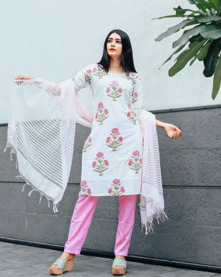 Pink Hand Block Printed Suit Set 1