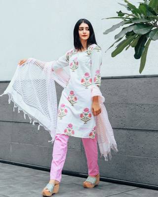 Pink Hand Block Printed Suit Set 2