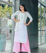 White Blush Hand Embroidered Cotton Suit With Potli