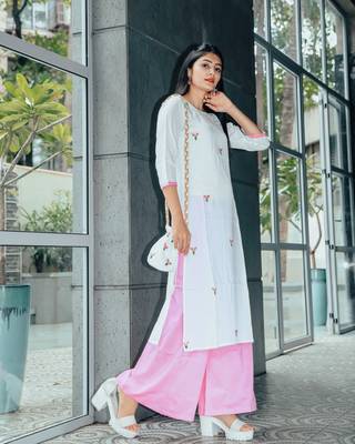 White Blush Hand Embroidered Cotton Suit With Potli 3