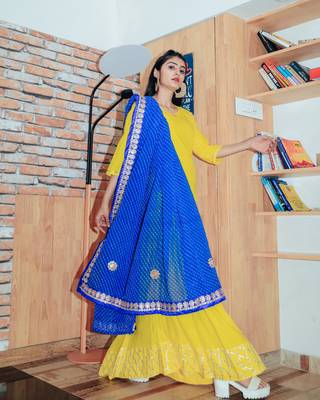 Bright Yellow Gotta Dress With Gorgeous Lehariya Dupatta 1