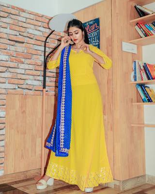 Bright Yellow Gotta Dress With Gorgeous Lehariya Dupatta 2
