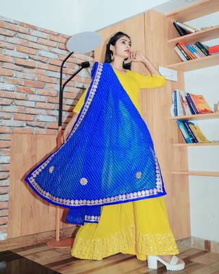 Bright Yellow Gotta Dress With Gorgeous Lehariya Dupatta 3