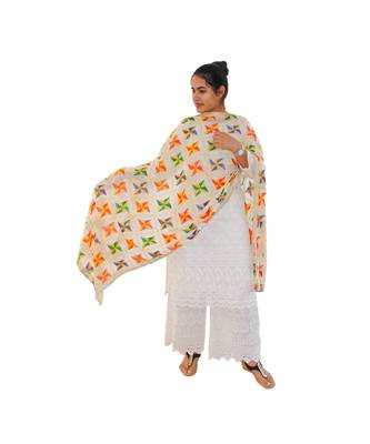 White Phulkari Pankha Dupatta 1