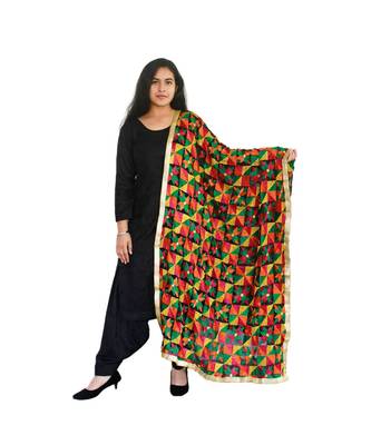 Multi-Coloured Embroidery Pankha Dupatta 1