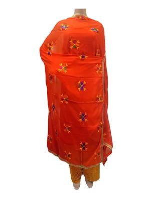 Orange Phulkari Booti Dupatta 1