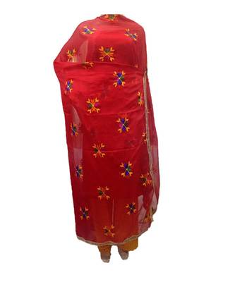 Red Phulkari Booti Dupatta 1