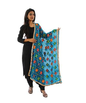 turquoise Phulkari Dupatta 1