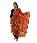 orange Heavy Embroidery Phulkari Dupatta