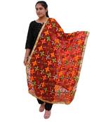 red Heavy Embroidery Phulkari Dupatta