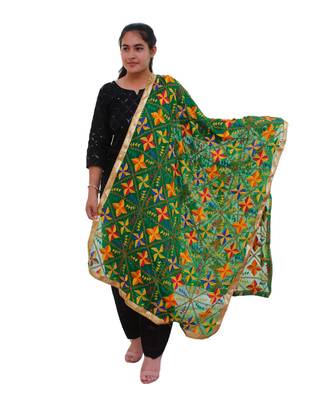 green Heavy Embroidery Phulkari Dupatta 1