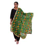 green Heavy Embroidery Phulkari Dupatta
