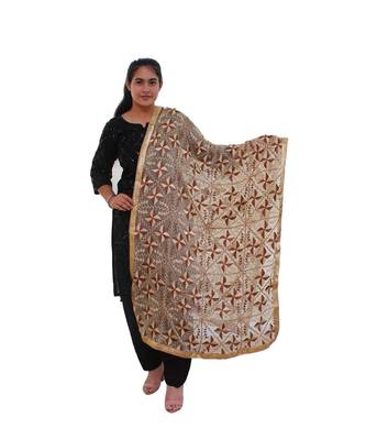 brown Heavy Embroidery Phulkari Dupatta 1